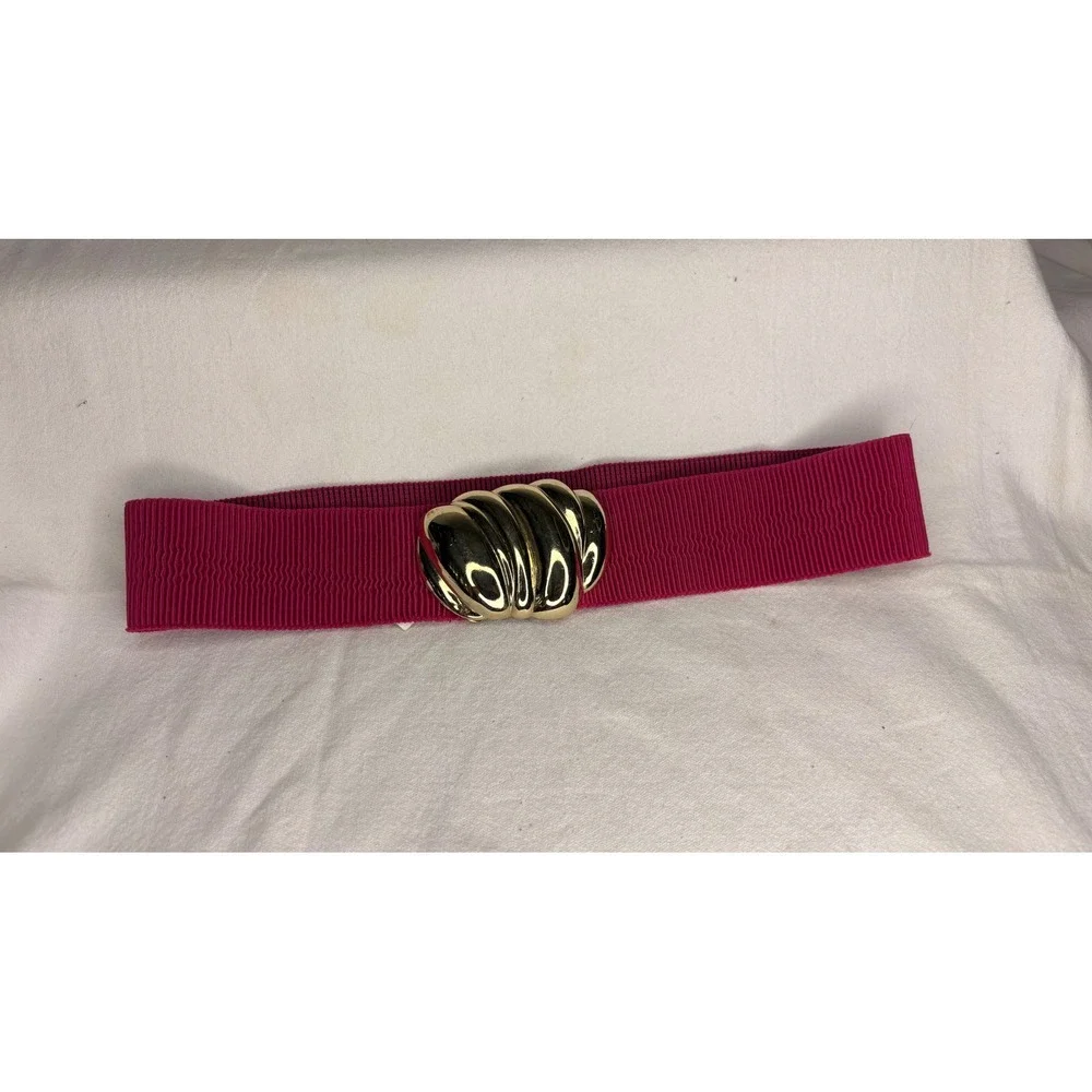 Vintage GH Accessories Magenta Pink Elastic Cinch Belt Gold Shell Buckle USA